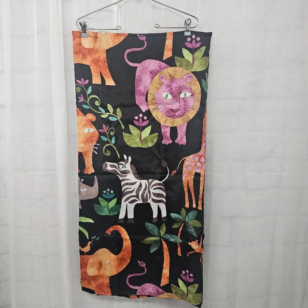 Essential Home Shower Curtain Africa Animals Elephant Lion Zebra Black